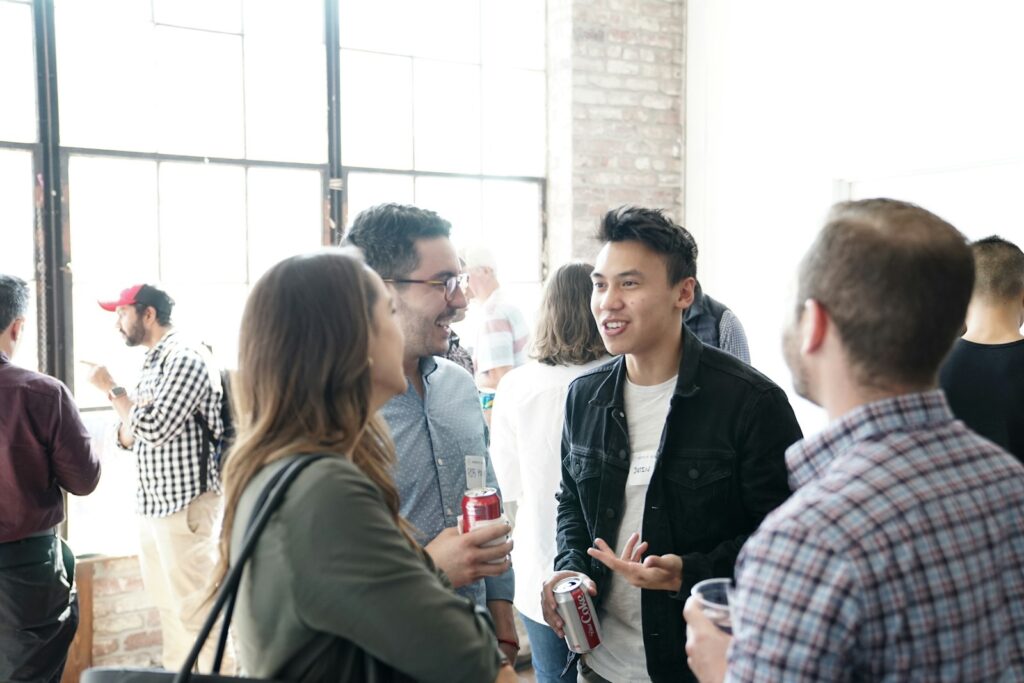 Business owners talking after a local networking event